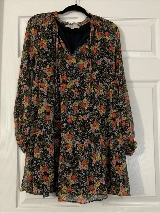 LOFT Black Floral Long-Sleeve Dress - Picture 1 of 5